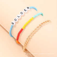 Wholesale Bohemian jewelry letter anklets color seed beads word GOLDEN custom name anklets for women